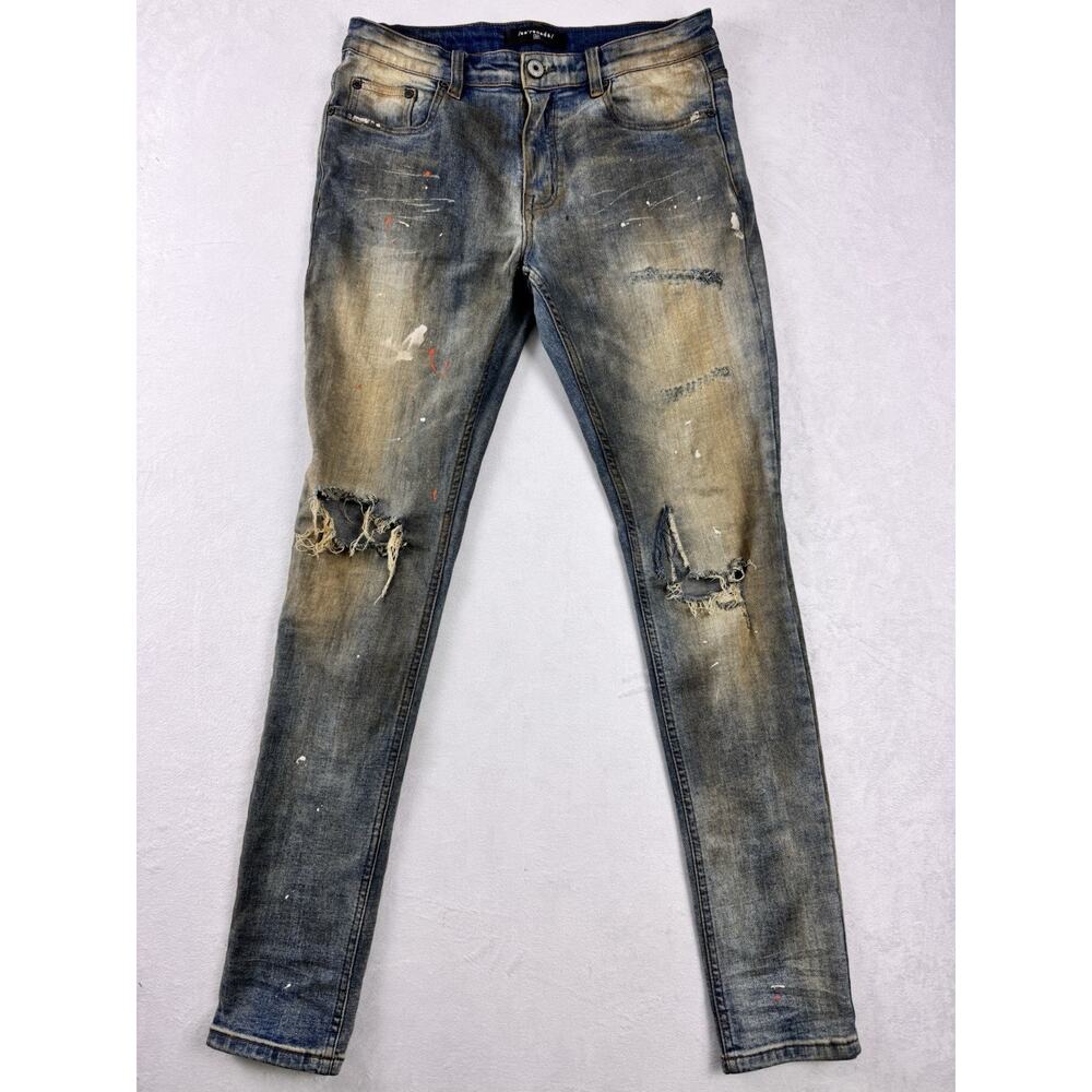 Serenede Danxia Landforms Earth Painted Distressed Jeans Men’s Size 32 Paint